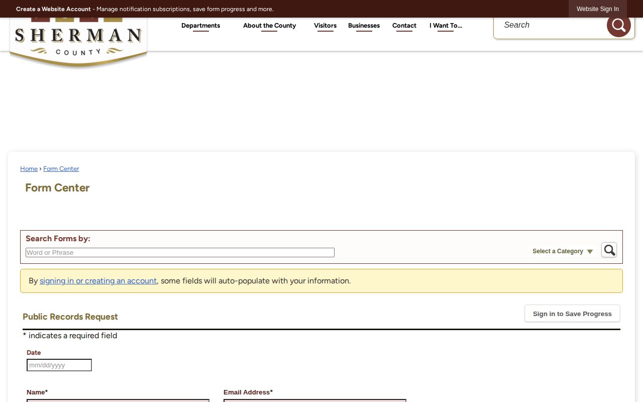 Sherman County booking record request form